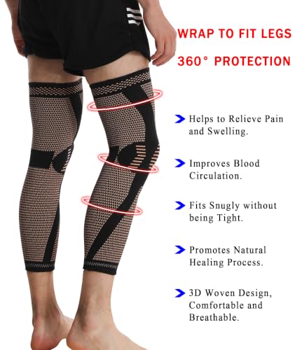 2 Pack Full Leg Compression Sleeves for Men Women, Compression Leg Sleeve for Knee Pain Relief, Muscle Recovery, Swelling, Knee Brace Support for Basketball, Running, Workout, Cycling (Black and Brown, XX-Large) Black and Brown