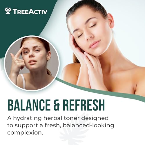 TreeActiv Balancing Herbal Toner | Facial Skin Moisturizer | Witch Hazel | Rose Water | Clary Sage | Tea Tree | Natural Astringent | Alcohol-Free | Reduce Oily Face Acne | Men, Women, Teens | 4 fl oz