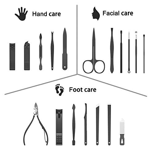 Cater Manicure Nail Clippers Pedicure Set - Stainless Steel Manicure, Professional Grooming Kit, Nail Care Tools with Luxurious Travel Case (18pcs-Black) 18pcs-black