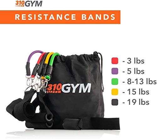310 Nutrition Gym Kit - 5-Piece Latex Resistance Band Set with Handles, Door Anchor & Carry Bag | Full-Body Home Workout System for Strength, Mobility & Toning