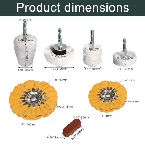 Airway Buffing Wheel, 12Pcs Cotton Wheel Polishing Kit, Polishing Compound and Aluminum Metal Polishing Wheel Kit for Drill Mirror Finish with 1/4" Mandrel
