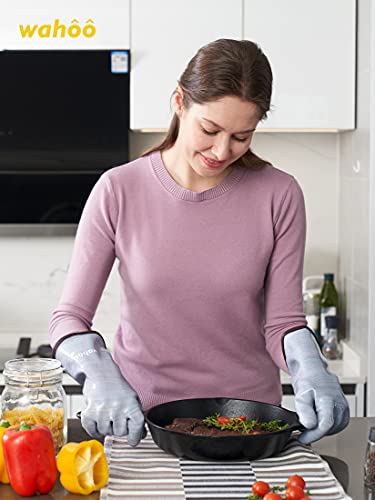 LANON Wahoo Liquid Silicone Oven Mitts,Heat Resistant Gloves,Purple,M/8 Purple M/8