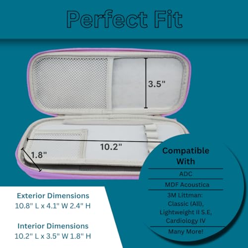Hard Stethoscope Case for 3M Littmann Classic III, Lightweight II S.E, Cardiology IV Diagnostic, MDF Acoustica - ID Slot, Mesh Pocket for Nurse Accessories and Medical Supplies (Purple - Pu Leather) Purple