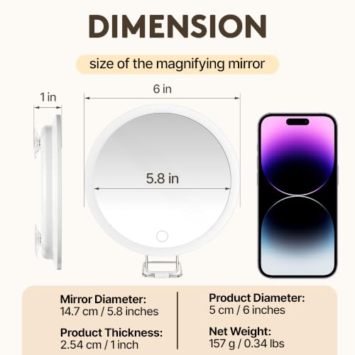 30X Magnifying Mirror with LED Light, Tweezers & Scissors White