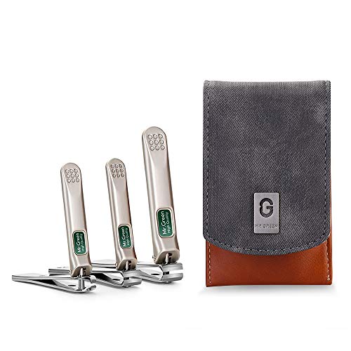 Stainless Steel Nail File with Anti-Slip Handle and Leather Case, 3 pcs Nail Clippers Set Stainless Steel Nail Clippers & Slant EDG Toenail Clipper Cutter