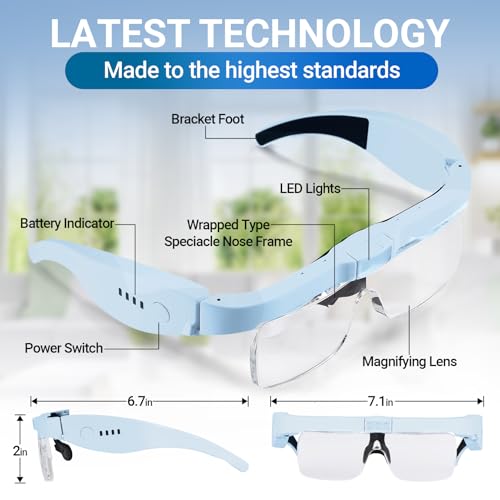 YOCTOSUN Magnifying Glass with Light, 0.75X-4.0X Headset Magnifier Blue