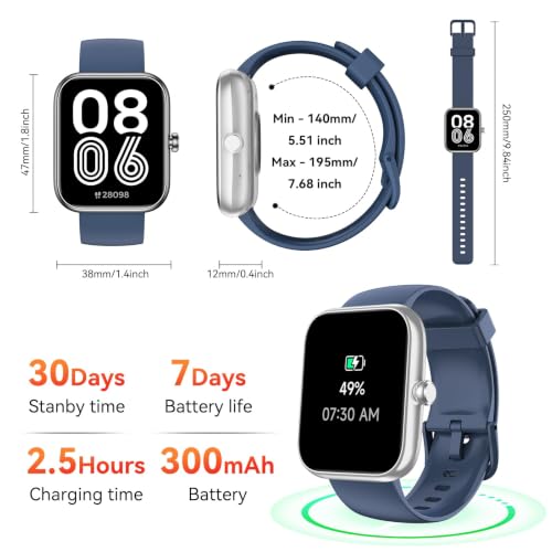 Smart Watch with Alexa Built-in, 1.83" HD Touchscreen Fitness Tracker, Bluetooth Notifications/Calls, IP68 Waterproof, 120+ Sport Modes, 24/7 Heart Rate & Sleep Monitor for iPhone Android iOS (Blue) Blue