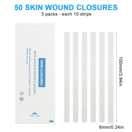 Skin Wound Closure Suture Strips 50 Sterile Quick Stitches Tape for Superficial Cuts and Incisions 6*100mm