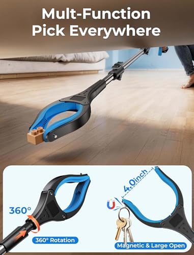44" Grabber Reacher Tools, 2 Pack Upgraded Strong Foldable Reacher Grabber Heavy Duty Pickup Tool, 4" Wide Claw Opening & 360° Rotating Jaw & Magnet Lightweight Grabber Tool for Senior Patient 44 Inch