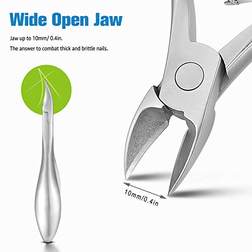 FERYES Toenail Clippers for Thick, Ingrown Toenails - Large Handle Toenail Cutters, Ingrown Tools 4R14 Stainless Steel Nail Clippers - Silver