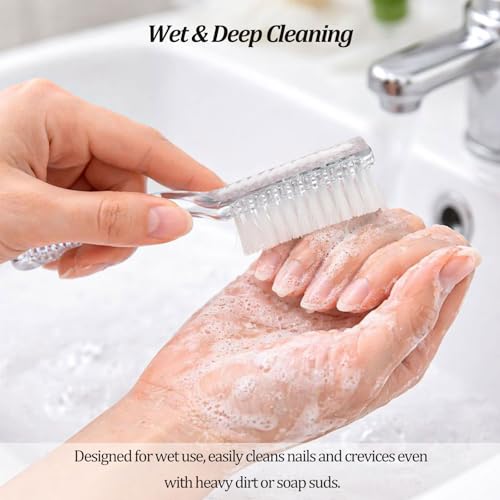 Dual-Sided Handle Grip Nail Cleaning Brush for Hands and Feet with Soft & Stiff Bristles (2 Pack)