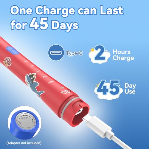 JTF Kids Electric Toothbrush with 10 Soft Brush Heads, Fun DIY Stickers, 5 Gentle Modes and Smart Timer, Safe & Effective for Sensitive Teeth, Children Sonic Toothbrush for Home & School, Ages 3+