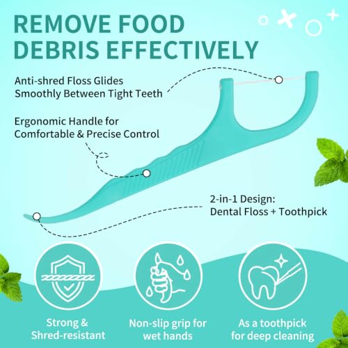 600 Pack Individually Wrapped Dental Floss Picks - Mint Flavored Floss Sticks for Fresh Breath - Strong Smooth & Shred Resistant Tooth Picks - Portable Dental Flossers Oral Care for Home Travel Office 600 Count