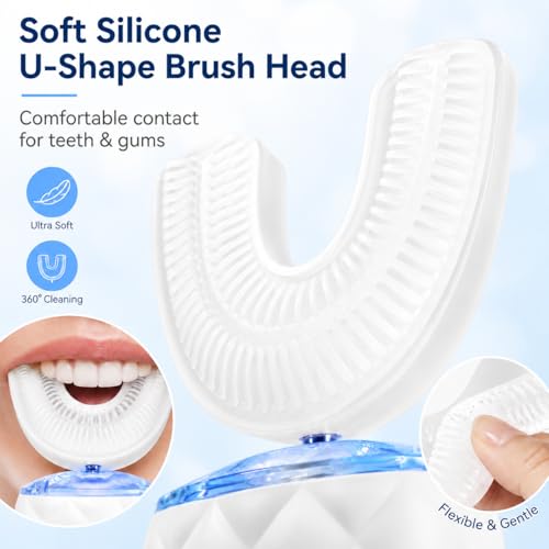 U Shaped Electric Toothbrush for Adults - Ultrasonic Automatic 360° Mouth Cleaning Toothbrush with 5 Modes, IPX7 Waterproof, Rechargeable Sonic Full Mouth Electric Toothbrush (White)