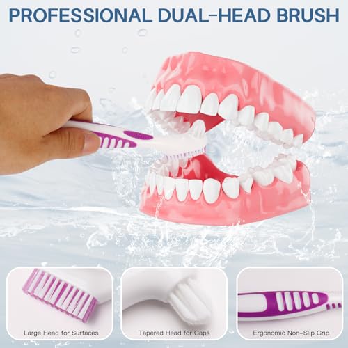 24 Pack Denture Cases and Brushes with Strainer Baskets for Travel