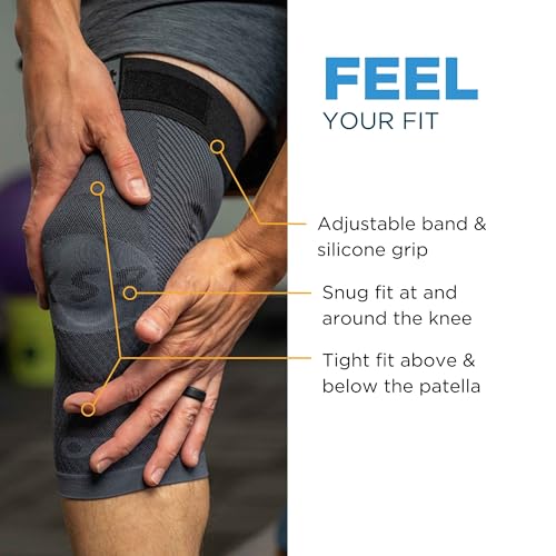 OrthoSleeve Stabilizing Compression Knee Brace KS8 with Patella Stabilizer Ring, Stability Splints and Adjustable Top for Knee Pain, Arthritic Knees, Post-Surgery and Swelling (Medium) Medium