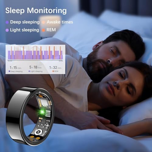 Smart Ring for Women Men, Fitness Ring with Heart Rate, Blood Oxygen,Stress, Sleep Tracker, Step Tracker, Fit Ring No Subscription Fee, IP68 Waterproof Smart Ring for iPhone & Android (Black, 9#) Black 9#