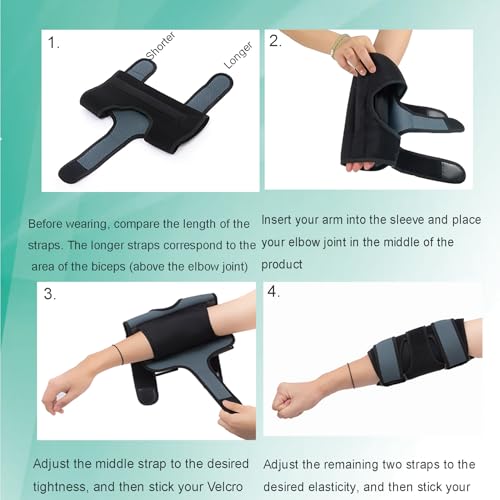 Elbow Splint Brace for Cubital Tunnel with 4pcs Reusable Ice Pack for Women and Men ,Ulnar Nerve Entrapment Brace, Adjustable Elbow Night Splint for Sleeping Elbow Support Brace for Tendonitis and Tennis Elbow-Pain Relief(Onesize)