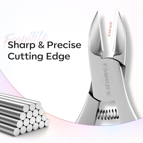 FAMILIFE Toe Nail Clippers for Thick Toenails, Professional Stainless Steel Ingrown Toenail Clippers, Sharp Durable Blades Pedicure Tools with Non-Slip Plastic Handle for Salon & Home Use Black 1 Pcs