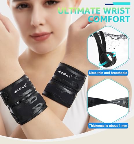 HiRui Wrist Brace Wrist Wrap for TFCC Tears, Ultra-thin Compression Wrist Strap Wrist Support for Workout Basketball Tennis Weightlifting Tendonitis Carpal Tunnel Syndrome-Adjustable (Black, 2 Pack) Black, 2 Pack