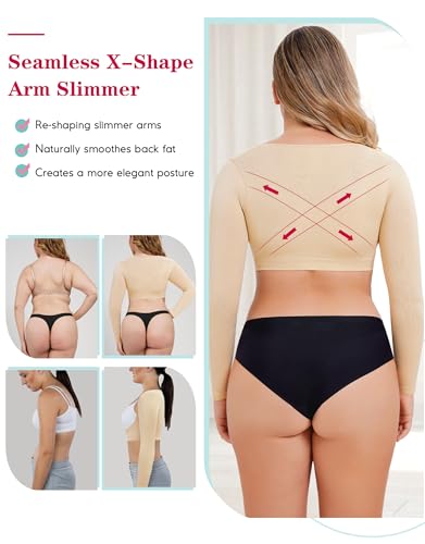 LODAY Upper Arm Shaper for Women Faja Post Surgery Slim Compression Sleeves Beige Large-X-Large