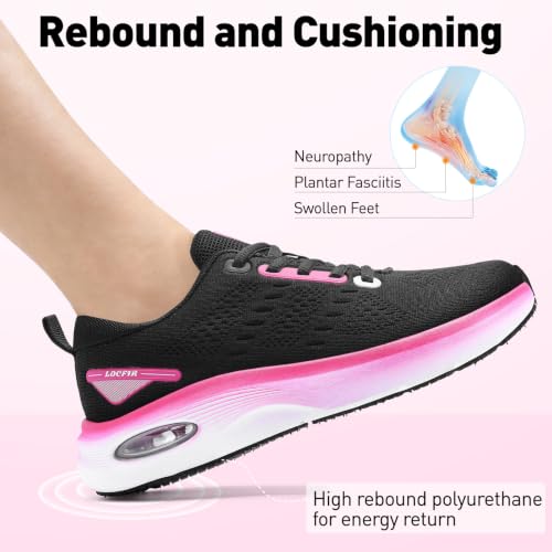 Womens Wide Orthopedic Walking Shoes with Cushioned Arch Support Lace-Up Running Sneakers 7 Wide Black/Pink