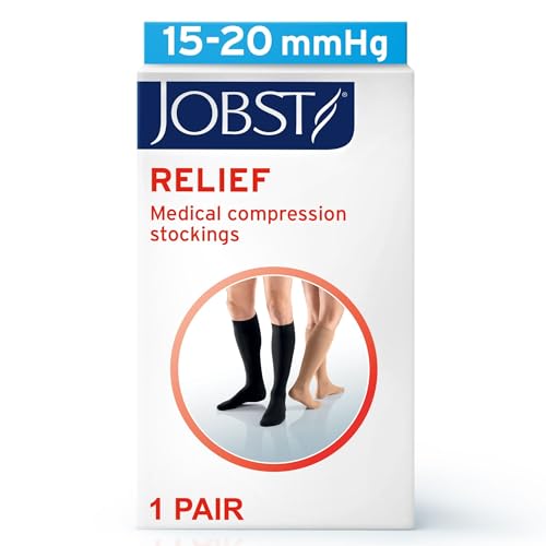 JOBST Relief 15-20 mmHg Compression Stockings, Knee High, Open Toe | Compression Socks for Women/ Men for Tired, Aching or Swollen Legs Black Large Petite