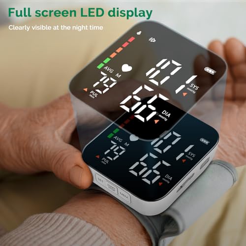 Greetmed Wrist Blood Pressure Monitor Automatic Talking Wrist Blood Pressure Cuff Digital Full Screen LED Display Bp Machine Adjustable Bp Cuff Voice Broadcast Health Care for Home Use