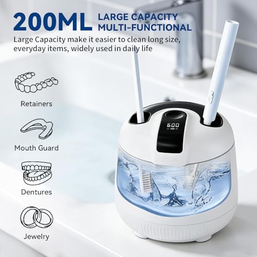 Ultrasonic Retainer Cleaner Machine 48kHz, Cordless Dental Cleaning Pod White