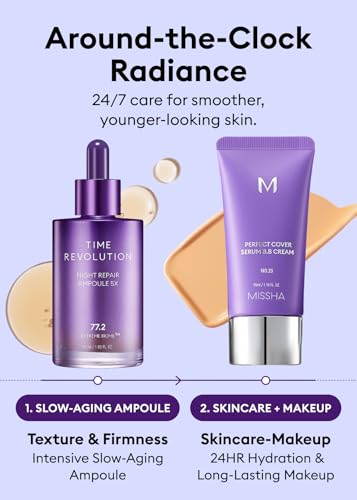 MISSHA Time Revolution Night Repair Face Serum 5X 1.69 oz, Korean Skin Care 1.69 Fl Oz (Pack of 1) Night Repair Ampoule 5X