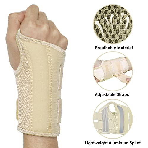 HYCOPROT Adjustable Wrist Supports Brace with 2 Metal Straps for Men and Women-Breathable Carpal Tunnel Wrist Splint for Relieve Tendonitis, Arthritis, Sprains S/M-Left and Right Hand (Pack of 2) Beige