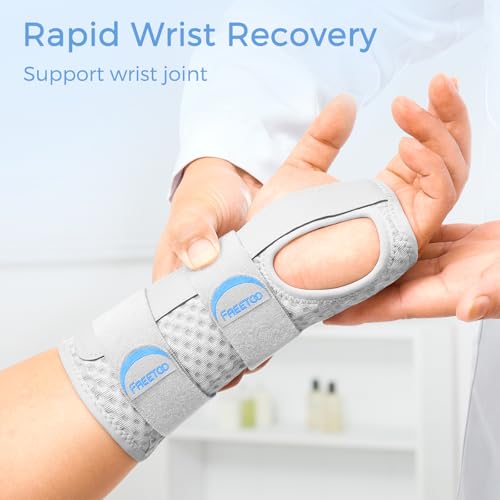FREETOO Reversible Carpal Tunnel Wrist Brace Night Support Left Right Hand Grey Fit both hands-M