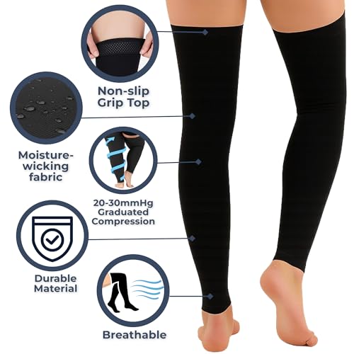 MOJO Women Thigh-High Compression Sleeves, 20-30mmHg 5X-Large Black