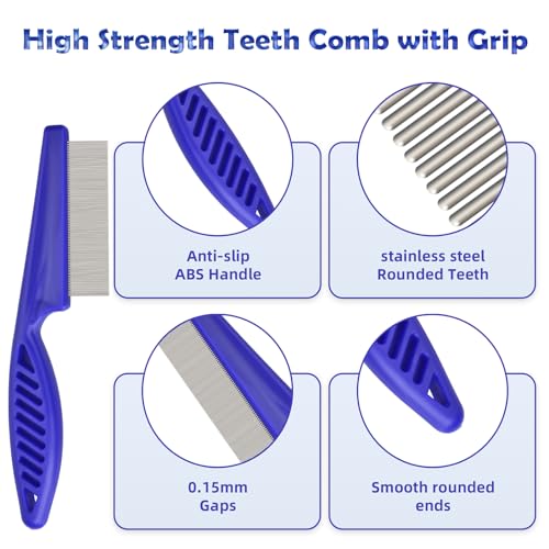 Flea Comb for Cats Dogs, 6 Pack Pet Lice Comb Set Pet Grooming Pets for Small, Medium & Large Pets (Blue) Blue