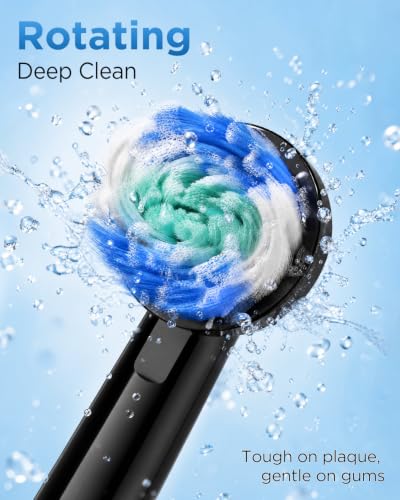 Rtauys Rotating Electric Toothbrush for Adults with 8 Brush Heads (2 Types), 5 Modes Rechargeable Power Toothbrush with Travel Case and 2 Minute Smrte Timer Black