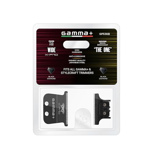 GAMMA+ Hair Trimmer Fixed Moving Blade Replacement Professional Grade X-Pro Black Diamond Carbon DLC Wide / The One DLC