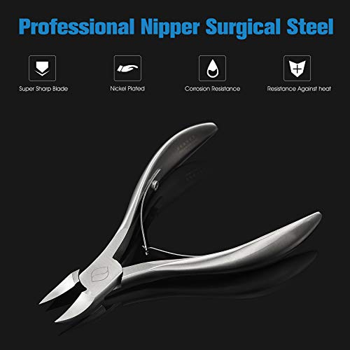FERYES Toenail Clippers for Thick, Ingrown Toenails - Large Handle Toenail Cutters, Ingrown Tools 4R14 Stainless Steel Nail Clippers - Silver