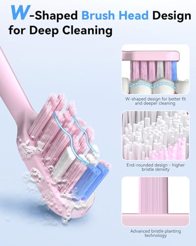 JTF Sonic Electric Toothbrush for Adults with UV Sanitizing & Drying Base Pink