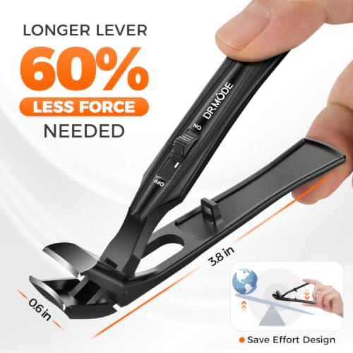DRMODE Toenail Clippers for Seniors Thick Toenails, Angled Head Wide Jaw Black Big