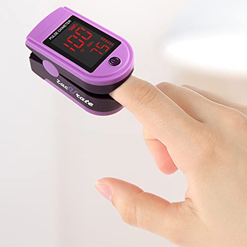 Zacurate Pro Series 500DL Fingertip Pulse Oximeter Blood Oxygen Saturation Monitor with Silicone Cover, Batteries and Lanyard (Mystic Purple) Mystic Purple