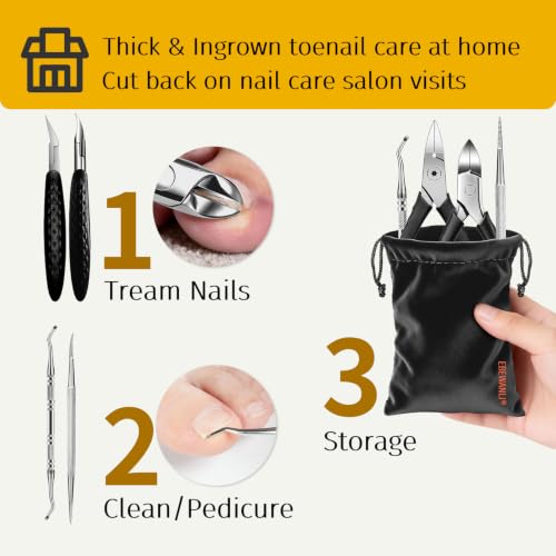 EBEWANLI Toenail Clippers for Thick Toenails, Heavy Duty Foot Care Kit Black-5pcs
