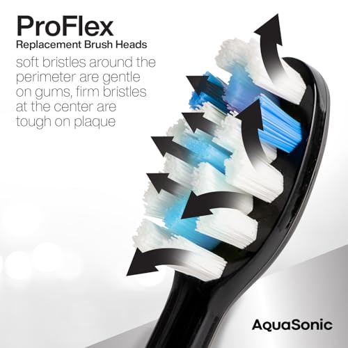 AquaSonic Genuine Proflex Replacement Brush Heads | ADA Accepted | for Whiter Teeth & Gum Care | Compatible with Duo Series PRO and Others (8 Pack Black & White)