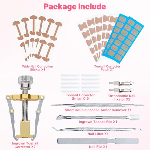 Ingrown Toenail Removal Kit Professional Ingrown Toenail Tool Kit with Ingrown Toenail Corrector, Corrector Patches, Toenail Clipper, Tools Stainless Steel Pedicure Tool Set