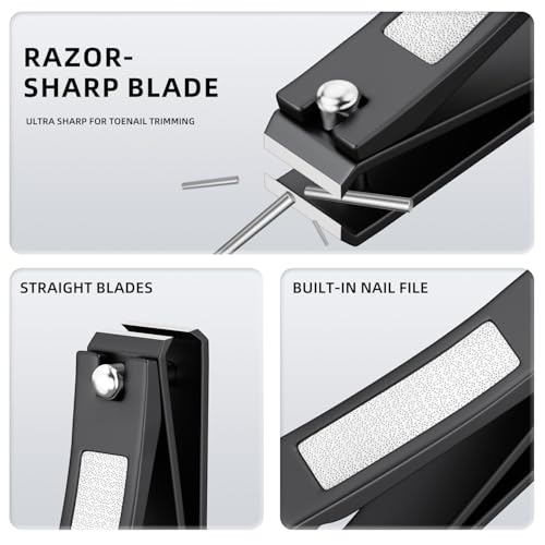 Nail Clippers Set, Ultra Sharp Stainless Steel Fingernail & Toenail Clippers with Nail File, Ergonomic Heavy Duty Nail Cutter Kit with Tin Case, Professional Manicure Grooming Set for Men Women