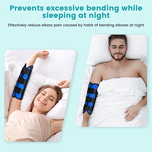 Elbow Brace for Ulnar Nerve Cubital Tunnel Syndrome for Women and Men, Arm Splint Left & Right Elbow Support Immobiliser for Straighten Arms to prevent Elbow Bending While Sleeping - L Blue