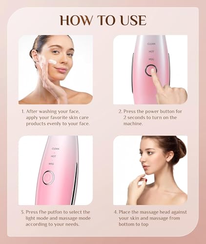 Dopsikn 7 Color Galvanic Machines - Red Light Therapy for Face and Neck, Face Massager Tool for Wrinkles, Double Chin, Vibrating Facial Massager with Thermals, Pink