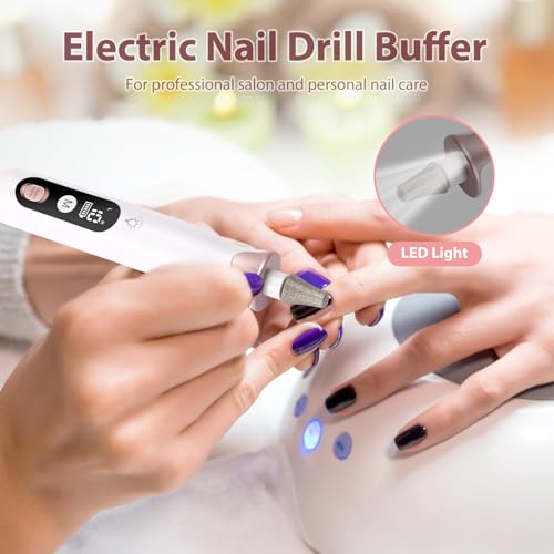 ZABOUL Electric Nail Drill, Professional Nail Filer Buffer Rechargeable Manicure Pedicure Kits for Acrylic Nails Gel Polishing Removing Manicure Salon Home Gold