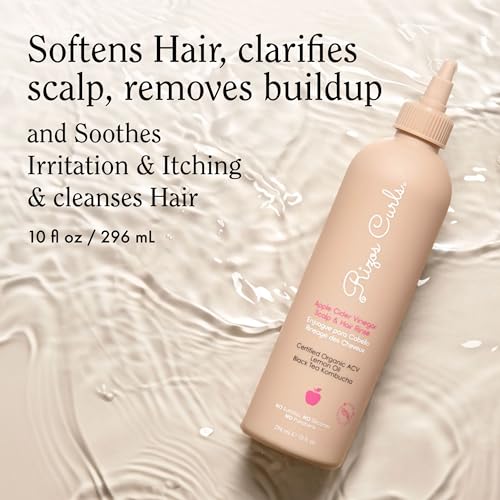 Rizos Curls Apple Cider Vinegar Scalp & Hair Rinse, Clarifies to Remove Product Buildup, Balance Oils, Revive Hair & Scalp, Enhances Softness & Shine, 10 oz ACV Rinse
