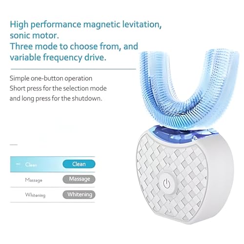 Aimery Automatic Toothbrush U Shaped Toothbrush for Adults 360° - Ultrasonic U-Automatic Toothbrushes for Teeth Whitening - Wireless Charging & LED Light - Waterproof IPX7 Certified