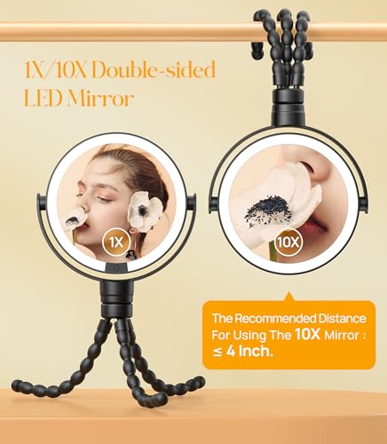 Gospire 5.85” Tripod Travel Makeup Mirror with Light and Magnification Black